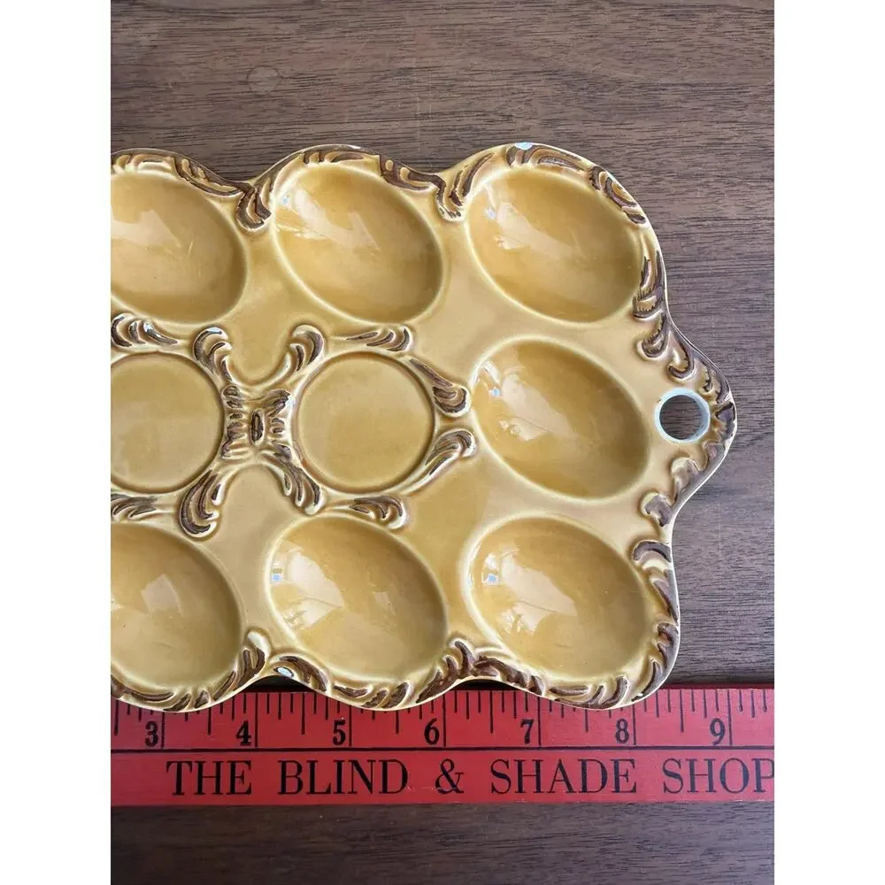 Vintage MCM Ceramic Mustard Yellow Colored Deviled- Egg Plate Japan.
